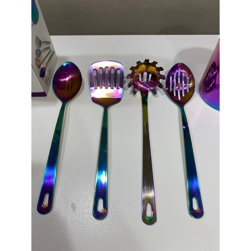 The Sneaky Chef 5 Piece Rainbow Titanium Stainless Steel Kitchen Tool Set Jar - Picture 7 of 7